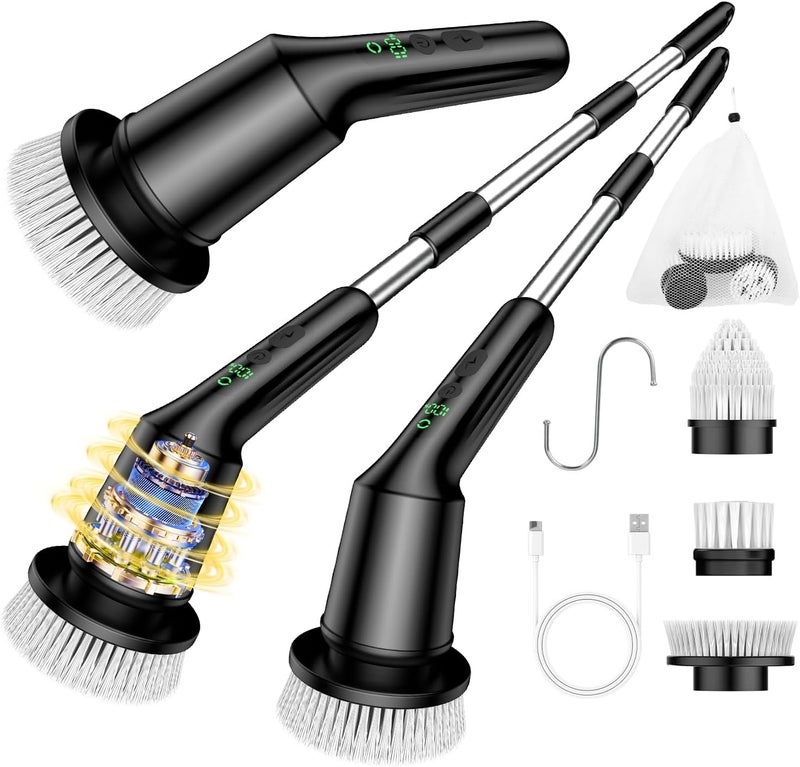 CTMAST Electric Spin Scrubber for Cleaning Bathroom, Shower Scrubber Cordless Cleaning Brush with IPX7 Waterproof & 2 Speed, 3 Brush Heads, Bathroom Cleaning Supplies for Toilet Shower Tub Black - Image 1